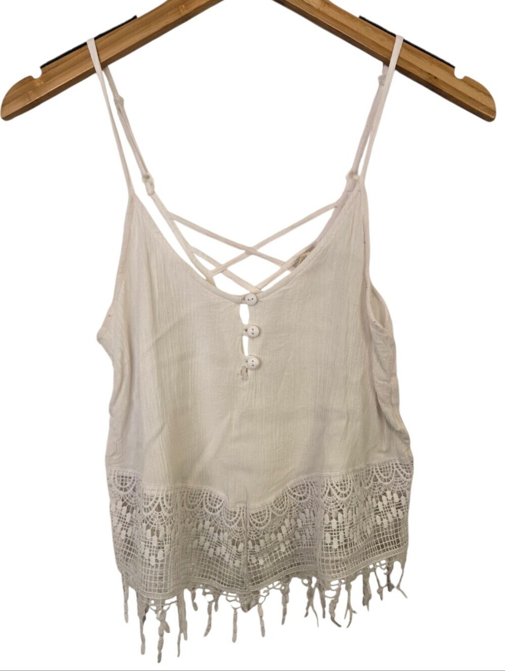 🤍 LA Hearts Boho Crochet Fringe Tank Top | Size Small